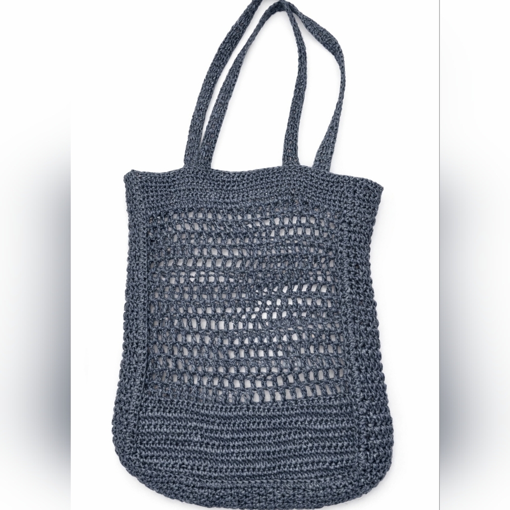 H&M Black Crochet Tote Bag Boho Mesh Beach Shopper Lightweight Summer Minimalist - Picture 2 of 6